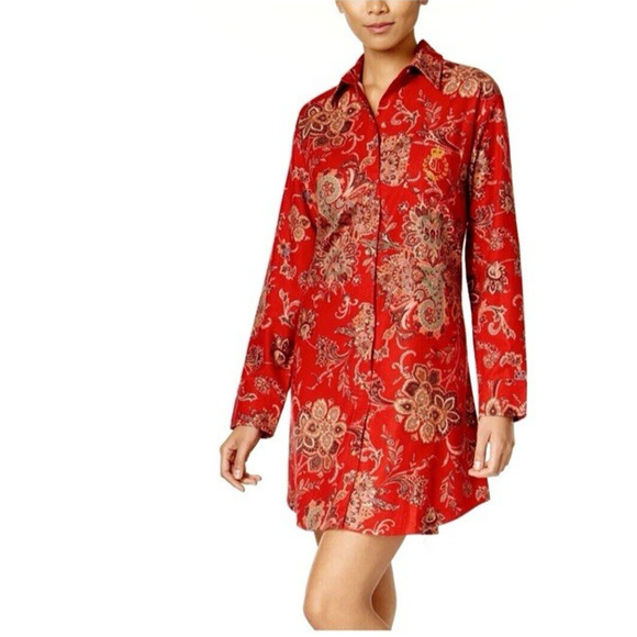 Lauren Ralph Lauren Womens Red Paisley Sleep Shirt Chest Gold Emblem Sz L Prepp - Picture 2 of 12